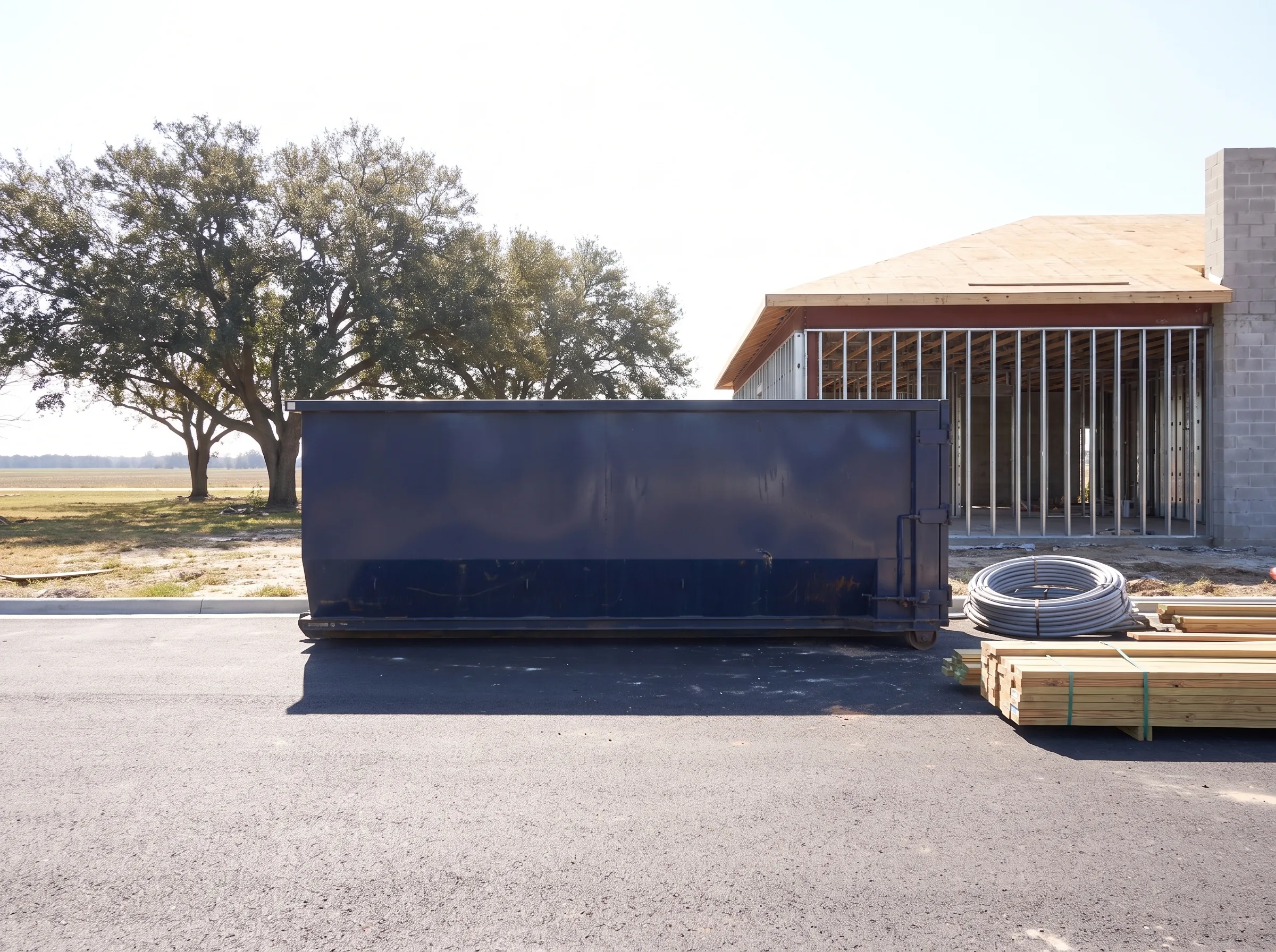 Roll-off dumpster being loaded in Dallas, TX