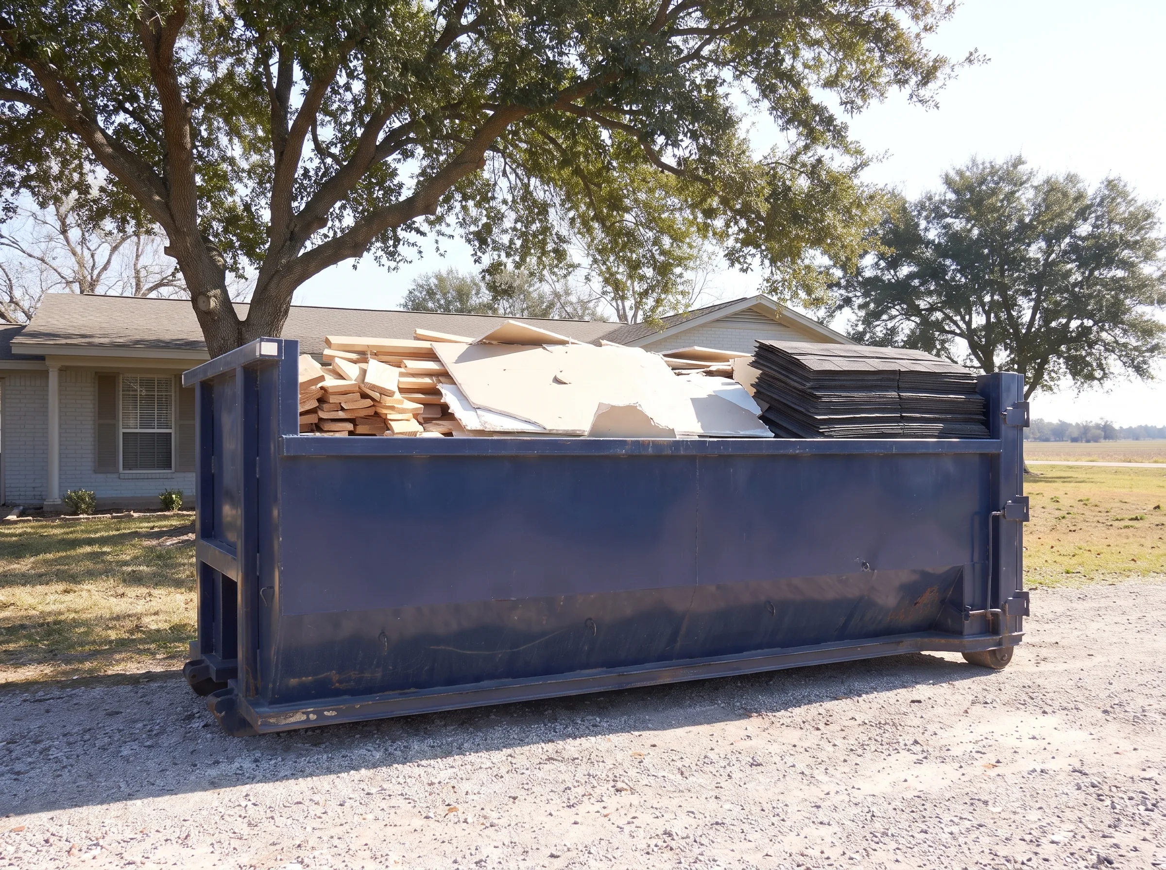 Roll-off dumpster being loaded in Collin County, TX